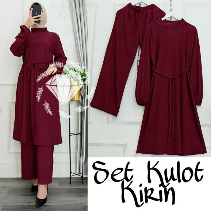 Setelan Celana Wanita Atasan Tunik Bawahan Kulot Kerja Pesta Moscrepe