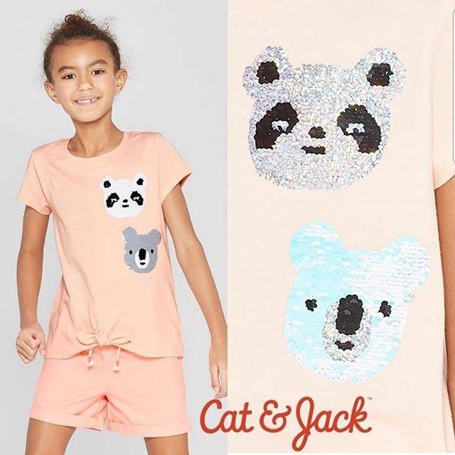 Bisa dewasa Kaos Cat and Jack Flip Sequin Pink Dog Bisa Bolak balik Anak baby perempuan cewek
