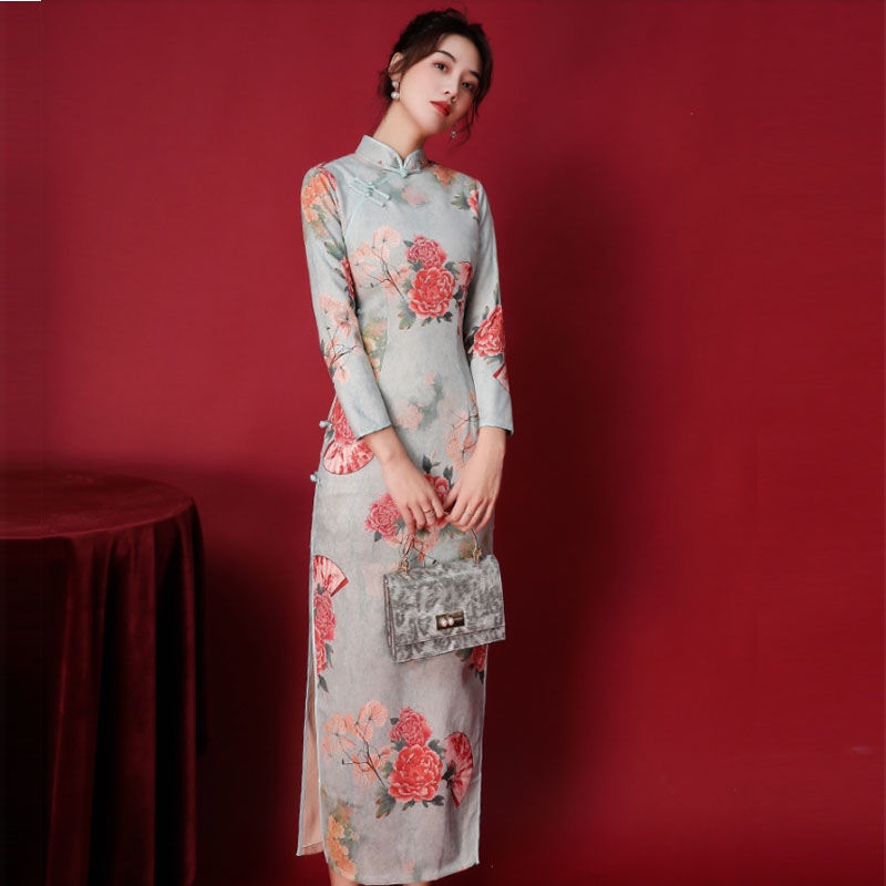 Improved new style cheongsam skirt 2022 spring new style long style Celebrity Slim improved cheongsa