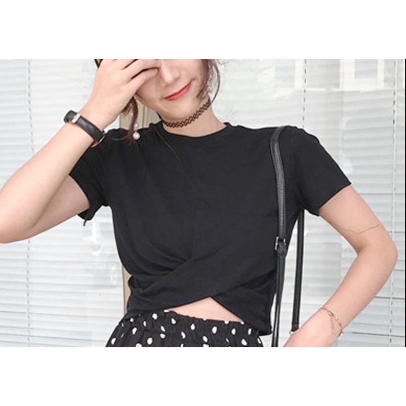 Sexy Top Crop Tshirt Kaos Pendek Wanita Kelihatan Perut