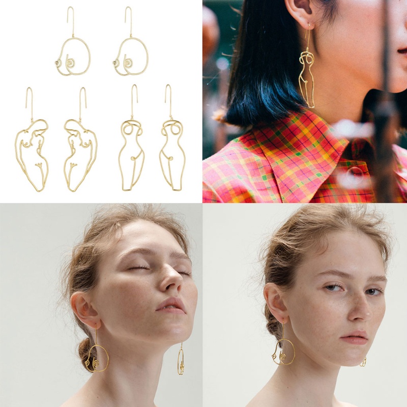 SIY  3 Pairs Abstract Lady Breast Statement Hoop Earrings Female Body Boob Earrings