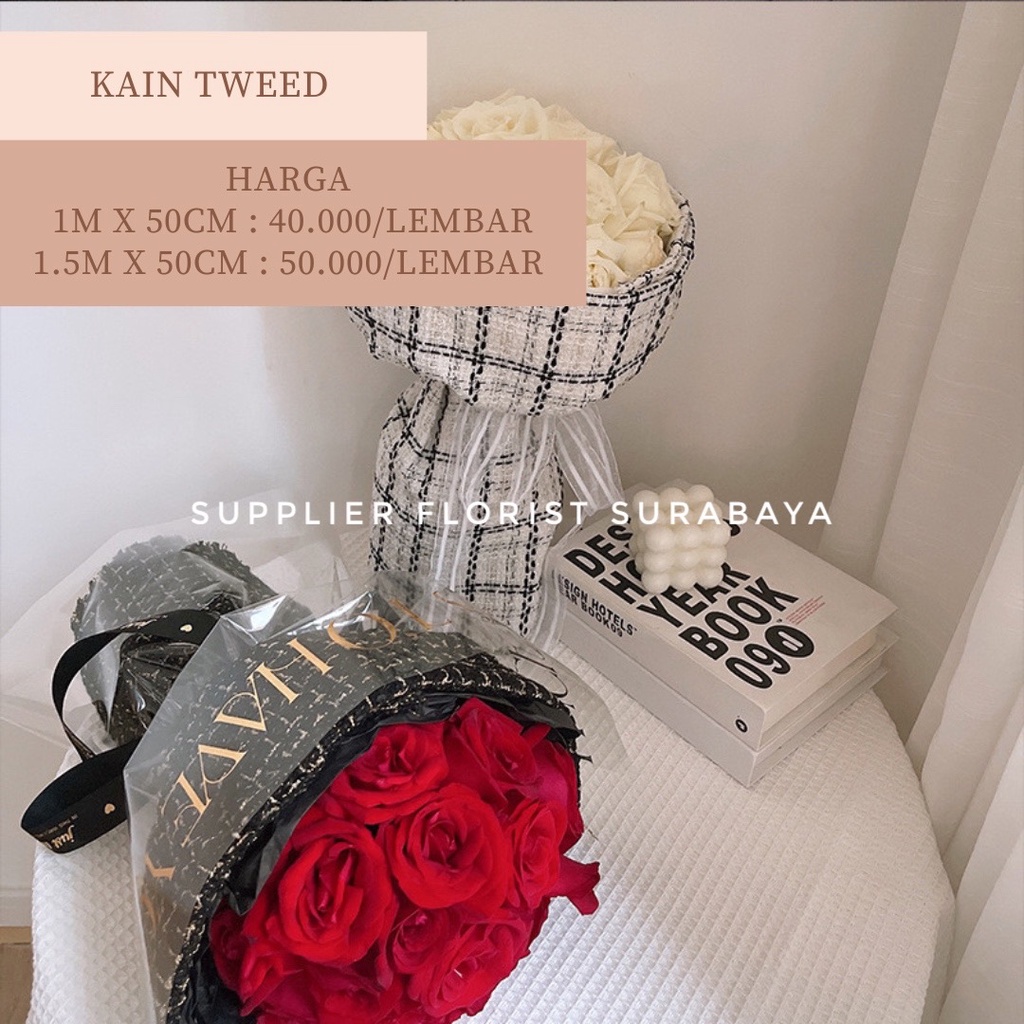 KAIN PEMBUNGKUS WRAP BUNGA MODEL TWEED KERTAS WRAPPING KOREAN STYLE TWEED FLOWER HAND BOUQUET ROUND STYLE