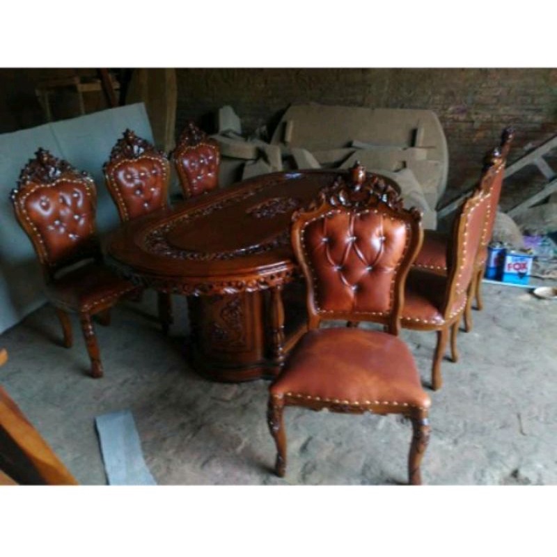 meja kursi makan mewah kayu jati ukiran jepara