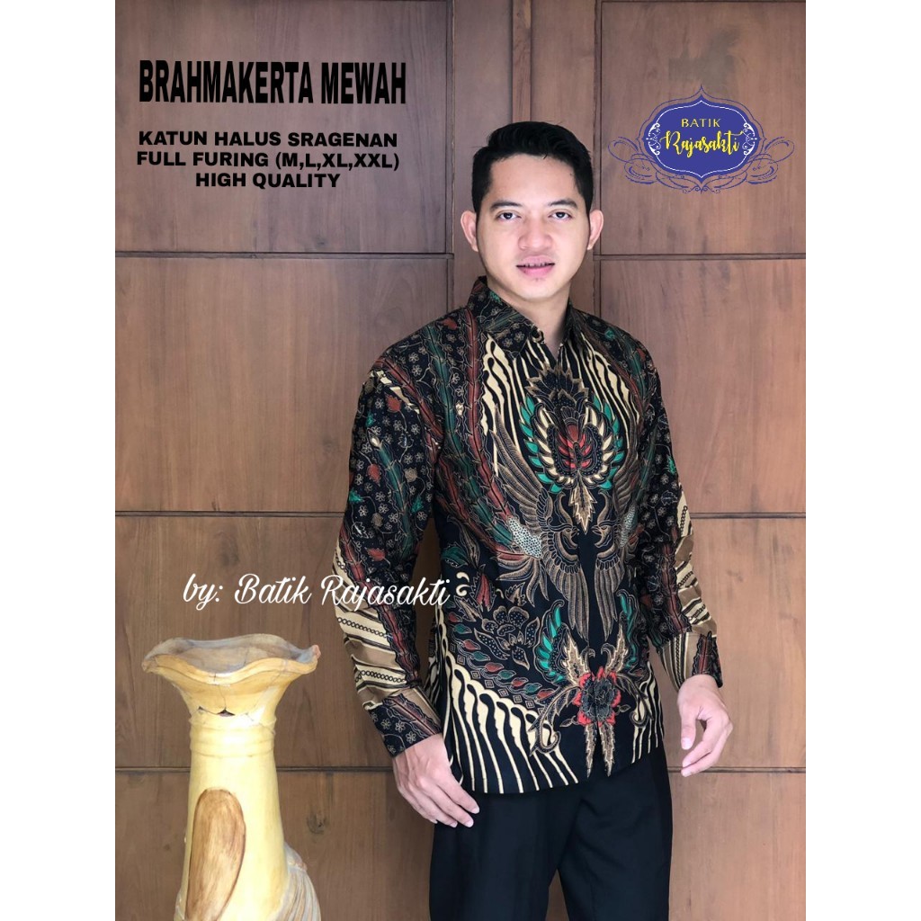 BRAHMAKERTA MEWAH Atasan Baju Kemeja Batik Pria Lengan Panjang PREMIUM Katun RAJASAKTI SOLO