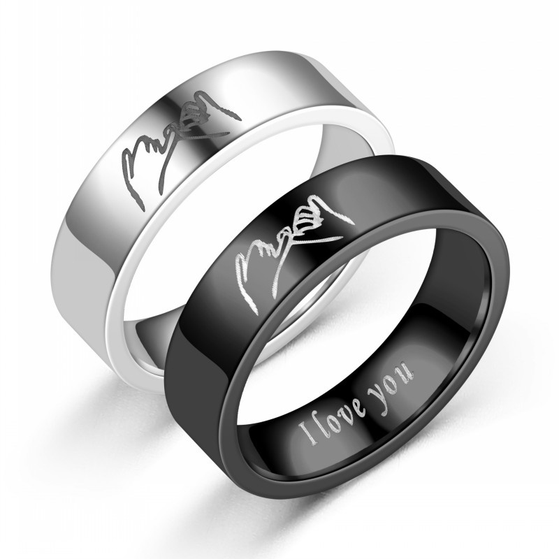 Cincin Pasangan Desain Tangan I Love You Bahan Stainless Steel Untuk Wanita