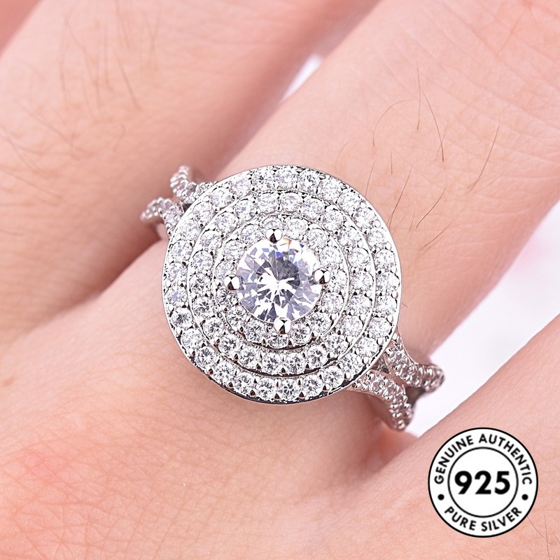 Cincin Berlian Tiga Lapis Bahan S925 Silver