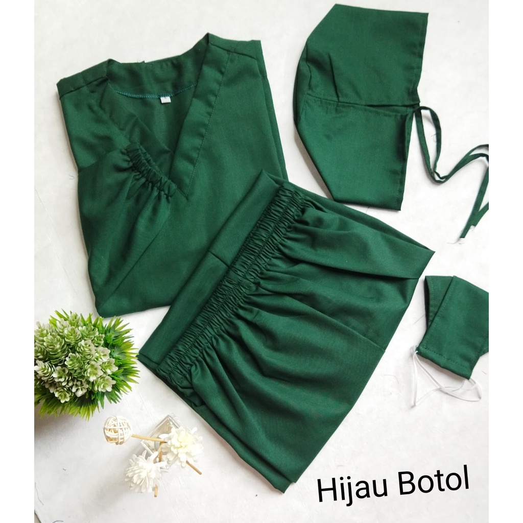 Baju OK OKA dokter jaga perawat petugas medis lengan PANJANG KARET ukuran S M L XL XXL-Hijau Botol