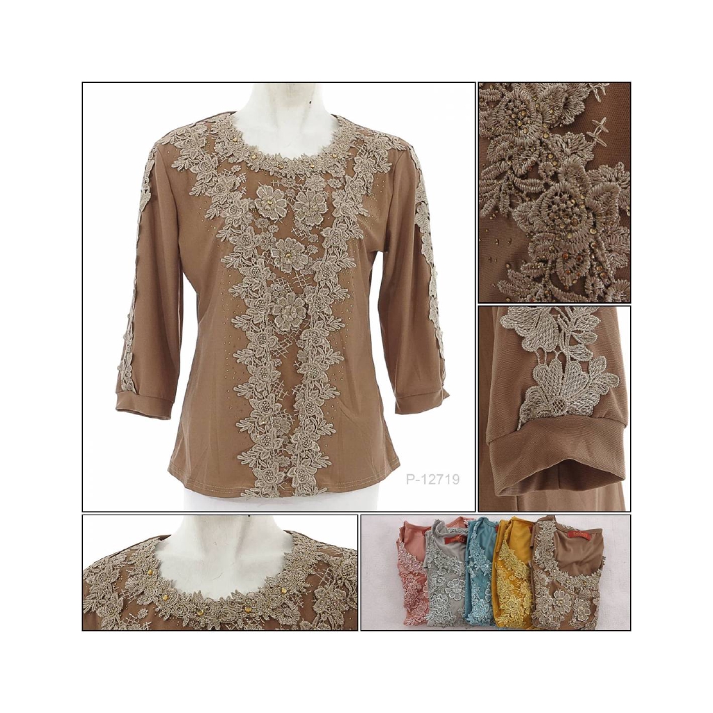 [016012719] Kaos Korea Cewek Motif Bordir Lengan Panjang Beauty