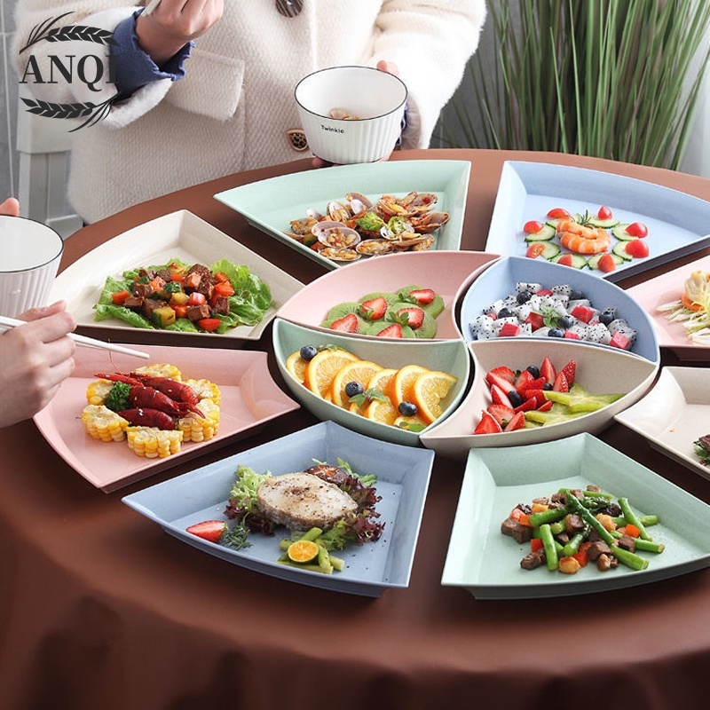 ANQI 1888 Piring Saji Makanan Buah Set Warna Warni Bahan Jerami Piring BPA FREE VS-87