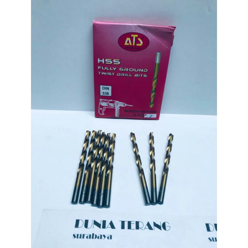 Mata Bor Besi ATS 7mm Kuning - HSS TiN Coated Fully Ground Twist Drill Bits 7 mm