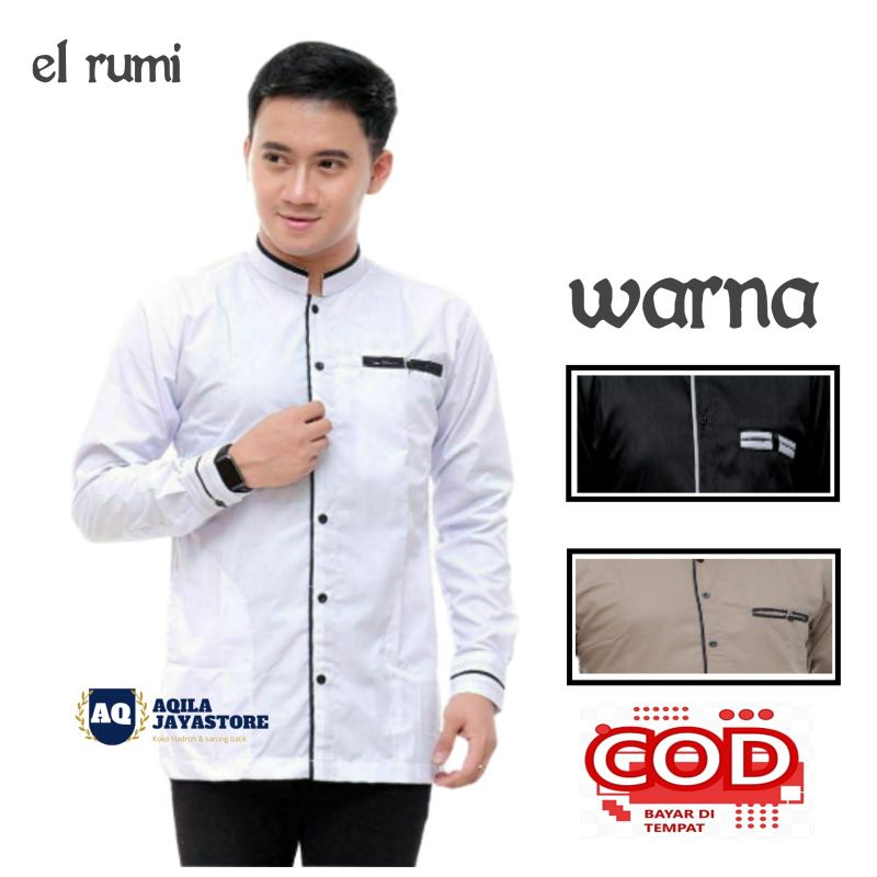 Baju Koko Pria Dewasa Lengan Panjang Original El Rumi | Baju Koko Pria Putih | Baju Koko Hadroh Terb
