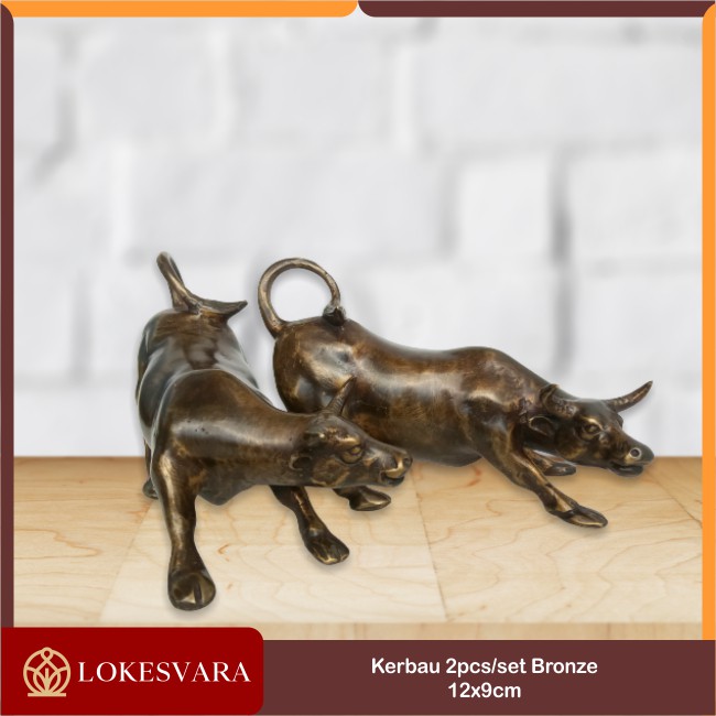 Rupang Patung Arca Kerbau 2pcs/set 12x9cm Perunggu Bronze