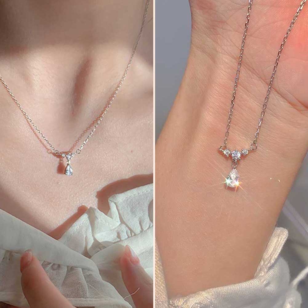 Kalung Liontin Kristal Zircon Warna Silver Gaya Boho Untuk Wanita