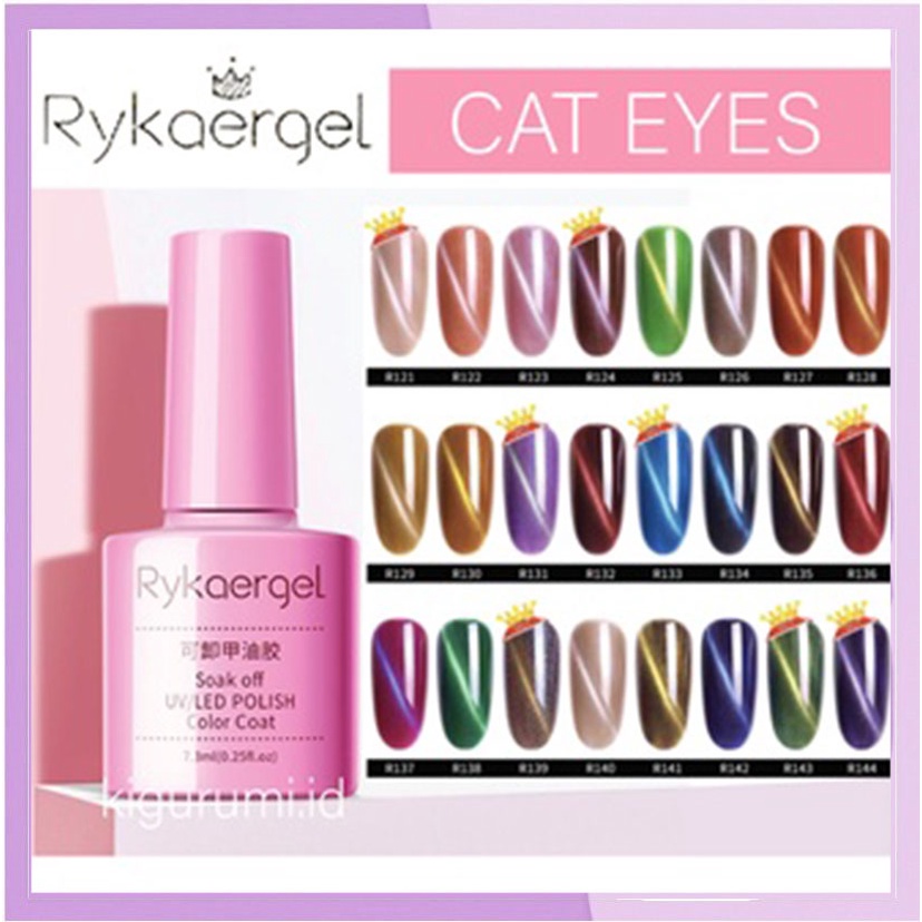 RYKAERGEL Cutek Kuku Cat Eyes Soak Off RYK Gel Halal UV Polish Cat Kuku Mata Kucing KU008