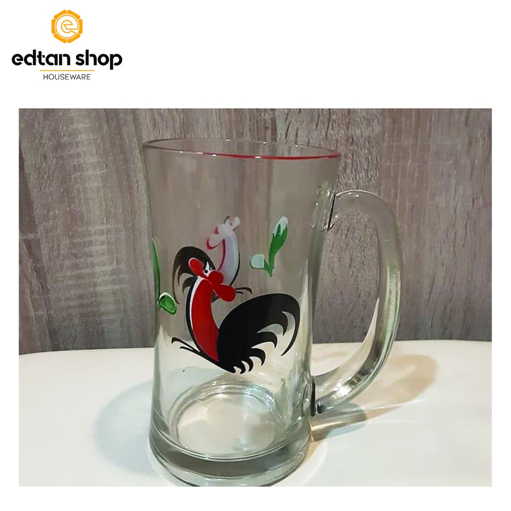 Gelas kaca ayam jago ukuran besar tinggi gelas kaca bening gelas kopi gelas teh Isi 3 Pcs