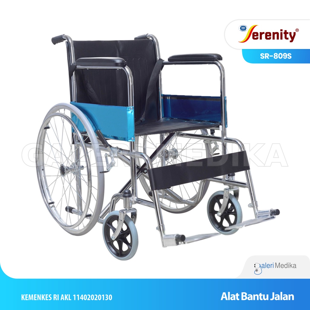 Kursi Roda Rumah Sakit Serenity SR-809S Steel Wheelchair Kuat Hingga 100Kg