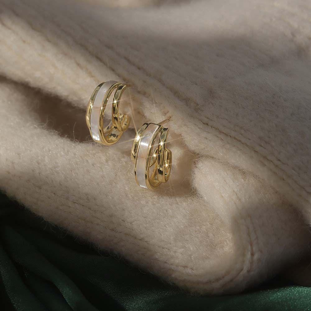 Anting Stud Warna Emas Gaya Retro Perancis Untuk Wanita
