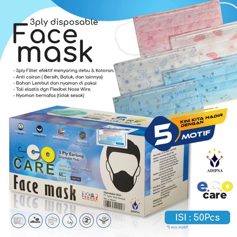 DISPOSABLE FACE MASK ECO CARE / MASKER HIJAB / EARLOOP MOTIF