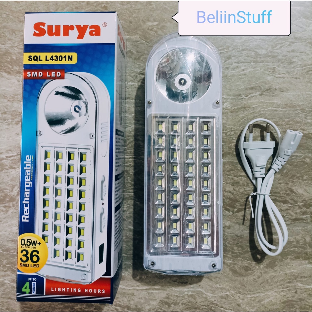 Senter tangan Cas Surya SQL L4301N - 0.5 W + SMD LED 36 SMD, Senter Rechargeable LED Light/ Emergency Lamp