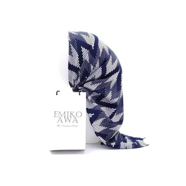 Jilbab Segiempat Motif ZogiNavy Crepe Berkualitas