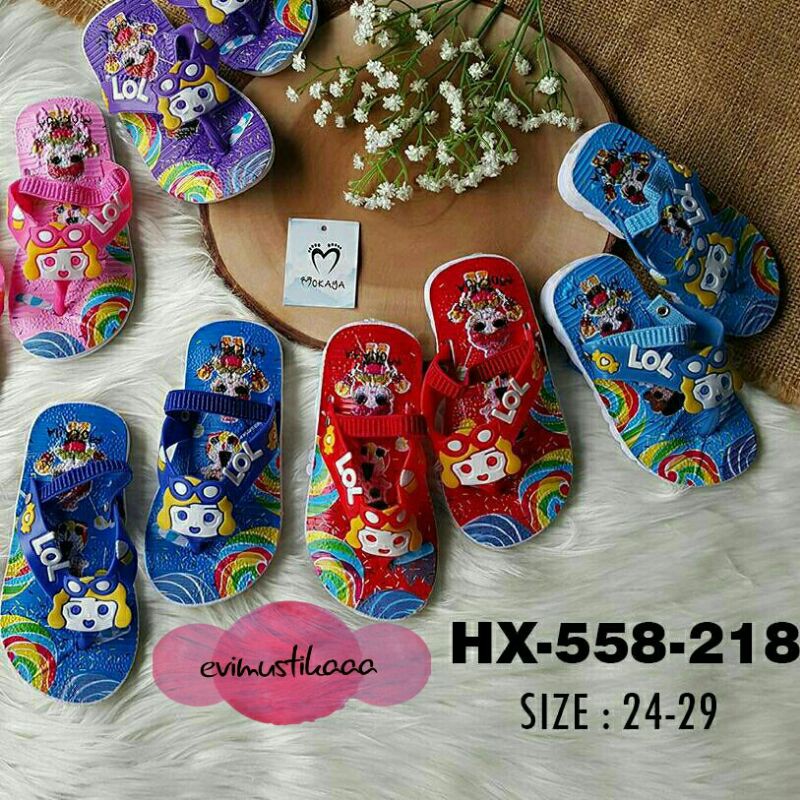 Mokaya 558 - Sendal Jepit Bunyi Cit Cit Anak Perempuan Motif LOL Dan Motif Lain Size 24 - 29