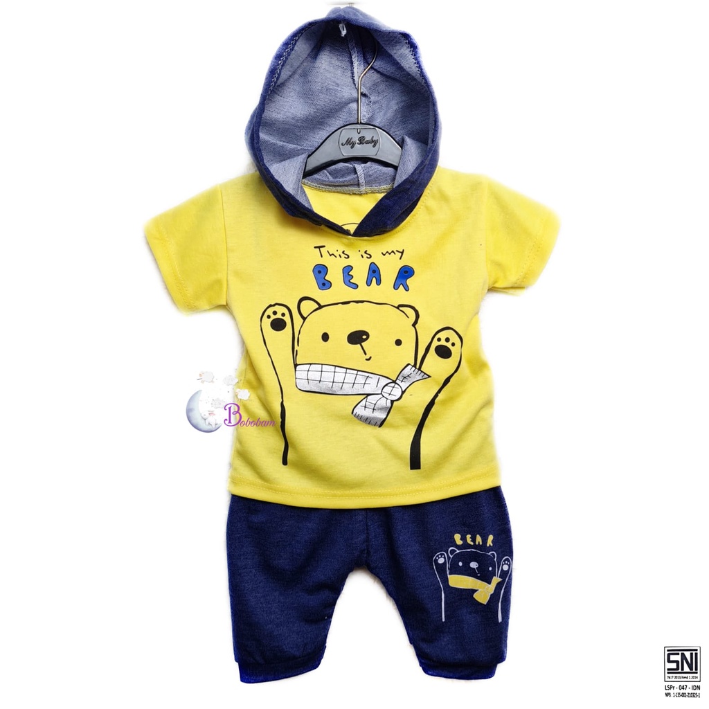 BAJU BAYI BOBOBAM BEAR HOODIE SETELAN ANAK LAKI-LAKI / SETELAN ANAK HARGA GROSIR