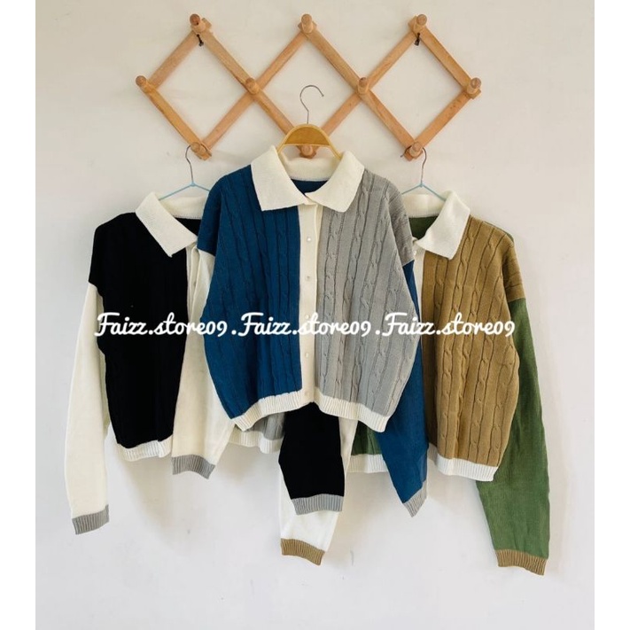 RIDA SWEATER CARDIGAN RAJUT MOTIF CABLE COMBINASI/CARDIGAN RAJUT MOTIF CABLE PREMIUM STORE09