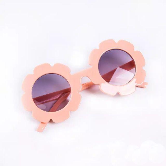 Kacamata Anak Perempuan Anti UV Bentuk Bulat Motif Bunga Gerigi/ Kacamata Hitam Anti UV Korean Style-Orange