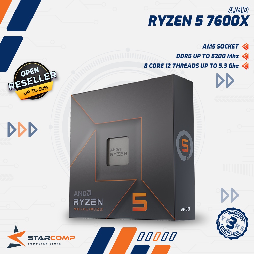 AMD Ryzen 5 7600X 6 Cores 12 Threads Processor AM5 Up to 5.3GHz 5600 X