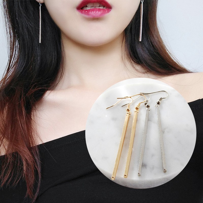 [Bayar Di Tempat] Paduan Korea sederhana Anting-anting panjang Strip Ear hook