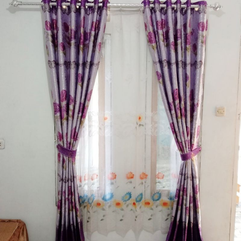 gorden blackout bunga print mas merah coklat hijau gold ungu