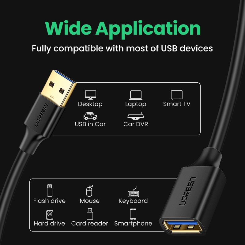 【Stok Produk di Indonesia】Ugreen Kabel Extension USB 3.0 2.0 Mini Kecepatan Tinggi Untuk Smart Laptop / PC / TV / Xbox One SSD