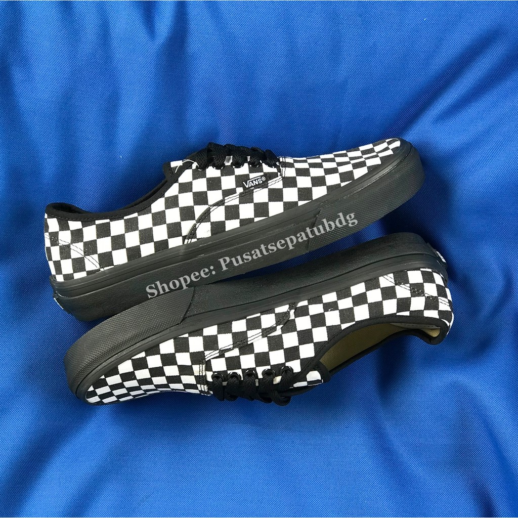 Vans Authentic Checkerboard Black White Sol Hitam