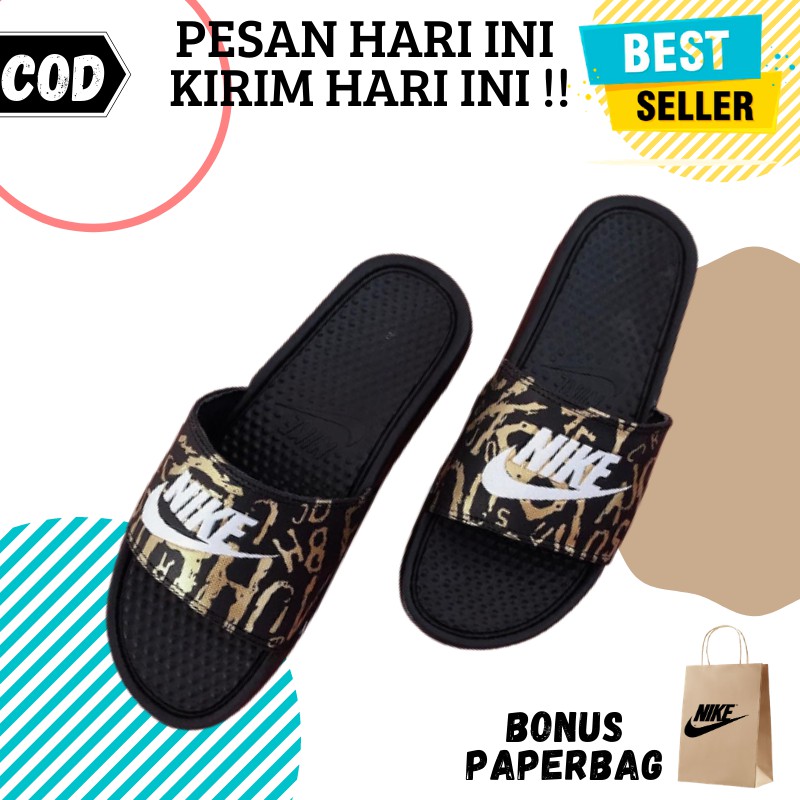 sendal nike bennasi slide hitam gold animasi sport pria wanita premium sendal selop kasual slip on