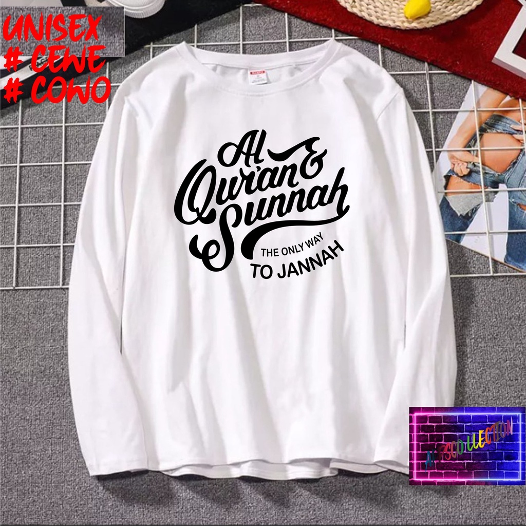 COD/ KAOS ALQURAN  SUNNAH TO JANNAH /KAOS TULISAN/KAOS SANTRI KEKINIAN/KAOS DAKWAH/KAOS ISLAM/SANTRIWATI/KAOS HITS 2022/KAOS BERGAMBAR KAOS EKSPRESI KAOS PRIA TSHIRT WANITA Santai Crew Neck V-Neck Slim-fitting Polos Setrip Hitam Putih Crew Neck