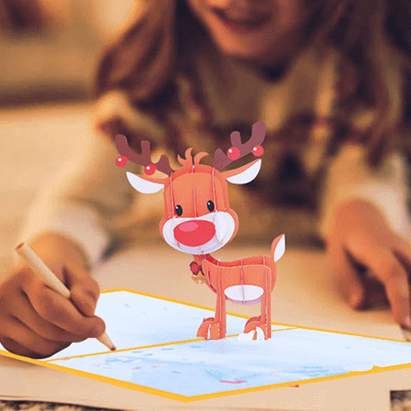 Kartu Ucapan Desain Snowman Reindeer 3D Dengan Amplop Untuk Natal