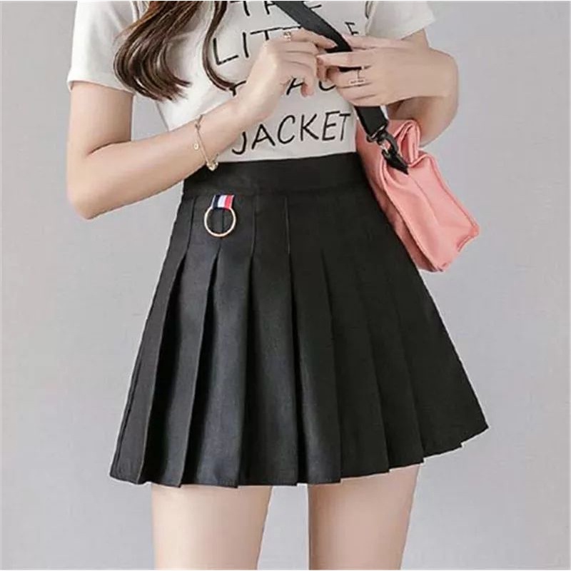 Rok Mini Kekinian Wanita Rempel Lipit Wanita Korea Slim Fit Pinggang Tinggi Solid Mini Skirts Model A-line Rok Tenis