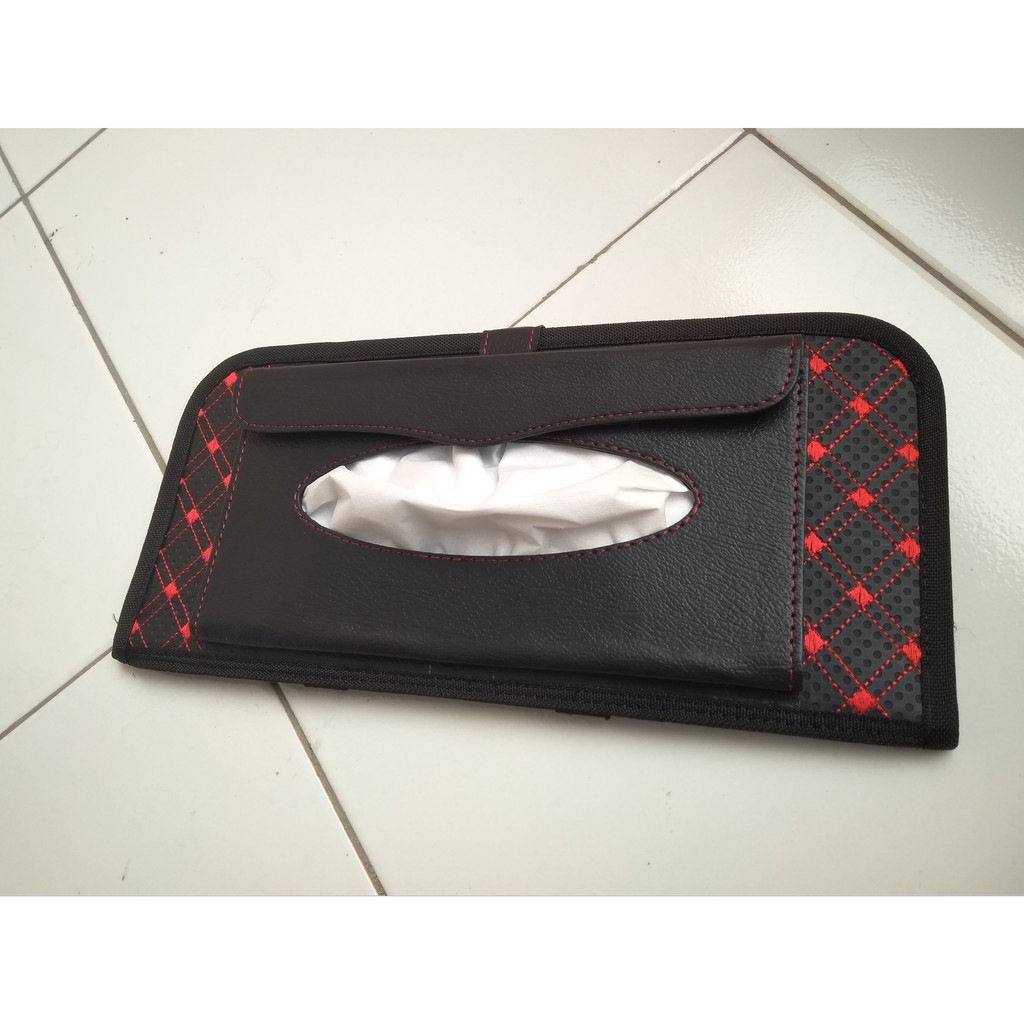 Tempat Tisu Exclusive Corak Mewah Benang MERAH XL Plus Tempat Penyimpanan CD Di Sunvisor Universal