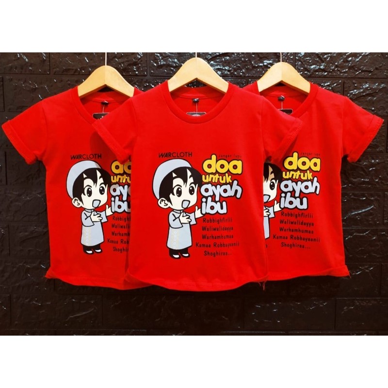 PROMO TERMURAH BAJU KAOS DISTRO ANAK DOA ANAK SHOLEH MERAH KATUN ASLI REAL PICT