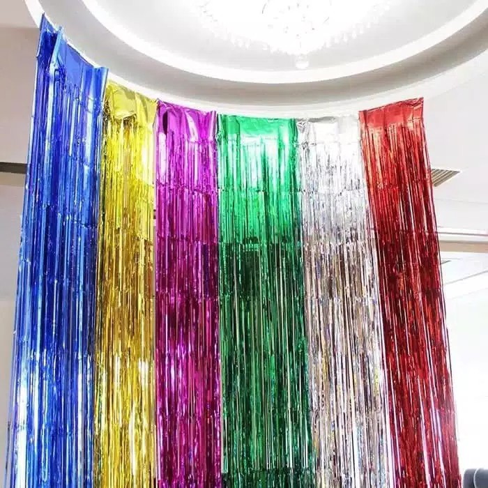 Slinger / Tinsel / Rumbai Hiasan Pohon Natal Warna Warni / Garland Tinsel / Slinger Metalik Pintu 1M*2M