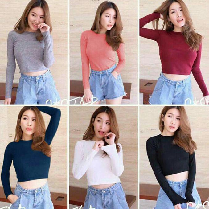 PENGIRIMAN CEPAT BASIC CROP TOP TEE KAOS LENGAN PANJANG MURAH