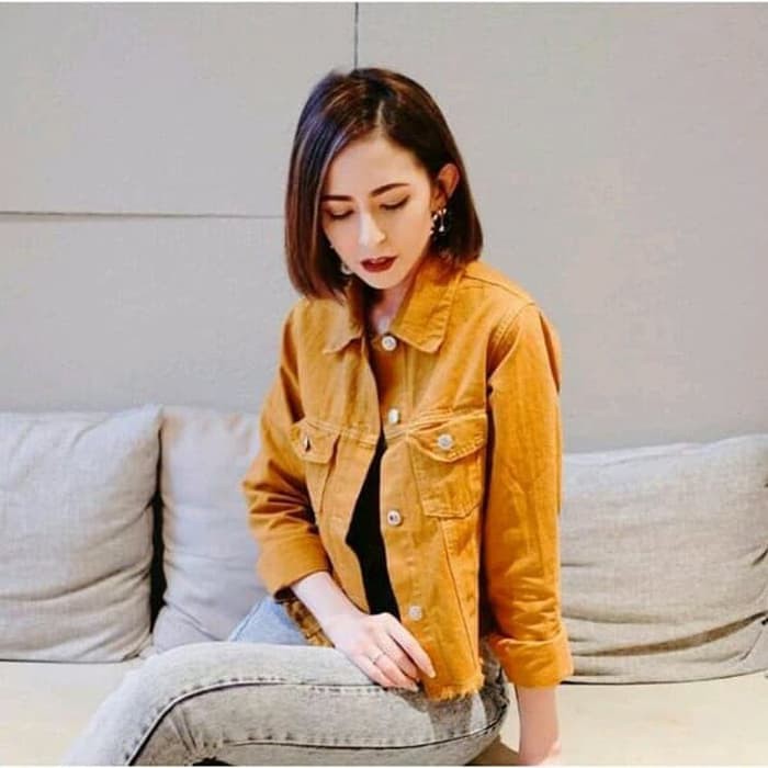 【Pasti Murah】 Jaket Levis Jaket Jeans Wanita Yellow Mustard - Fringe Fifi Hot Deal