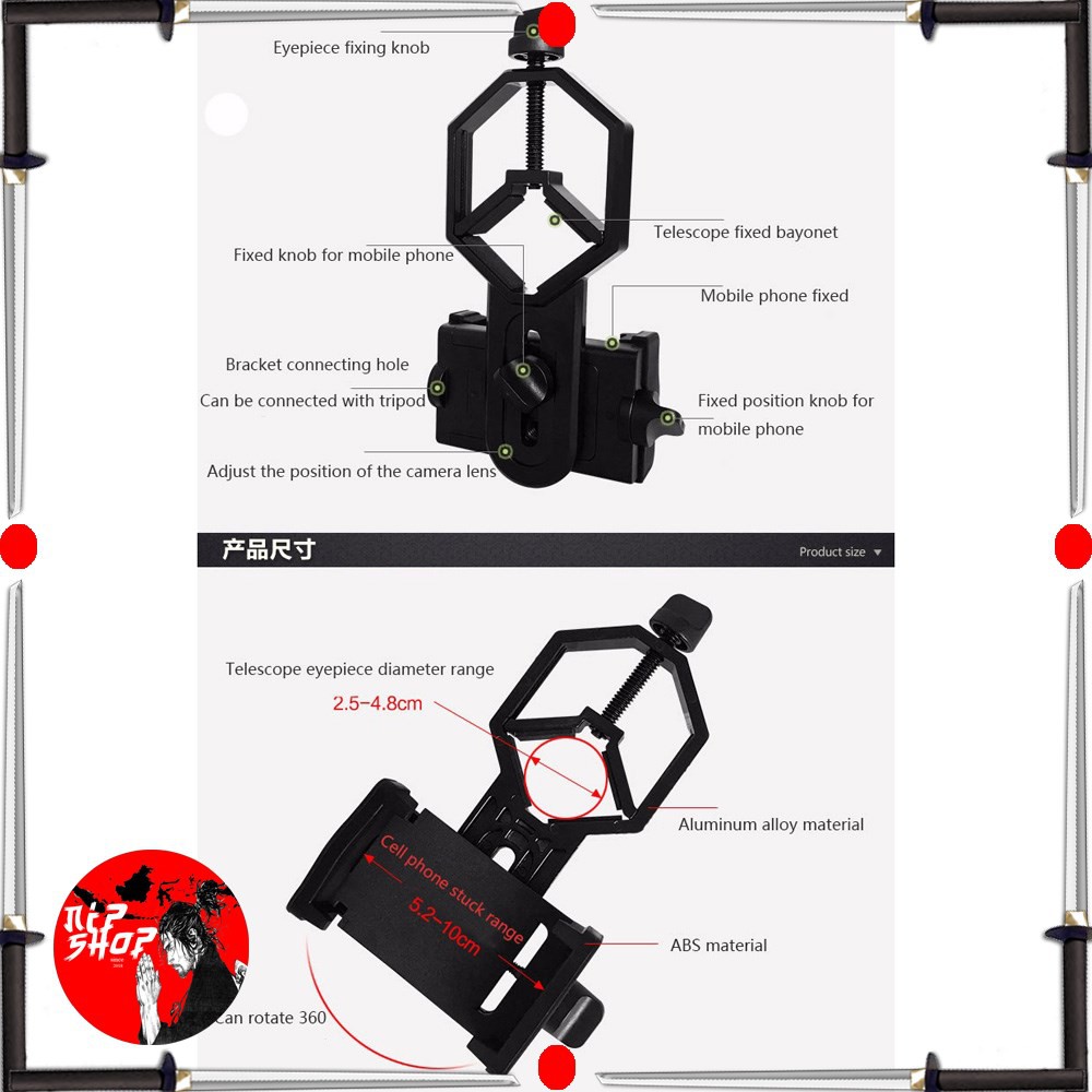 TaffSTUDIO Smartphone Holder untuk Teropong Binocular Monocular Telescope