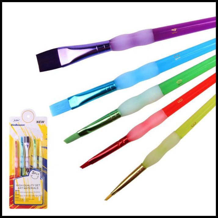 

Promo 5Pcs Nylon Children Art Brushes Silicone Painting Brushes Kuas Lukis