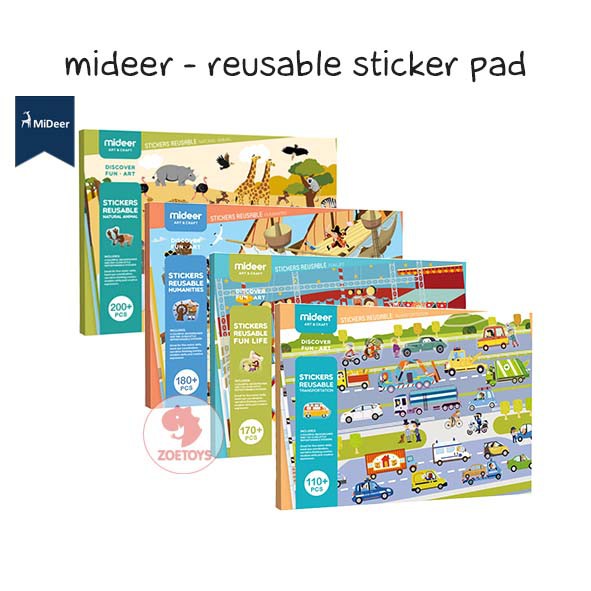 Zoetoys Mideer - Reusable Sticker Pad Animal Fun Life Medieval Age Urban Transport Magic Buku Stiker Ulang | Mainan Edukasi Anak | Cari Kado Natal