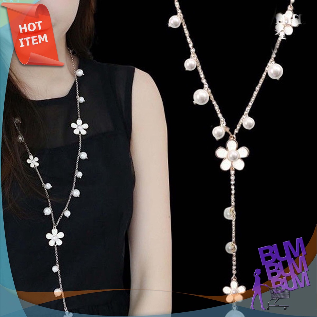 Kalung Fashion Wanita Liontin Bunga Kalung Leher Mutiara Gaya Korea