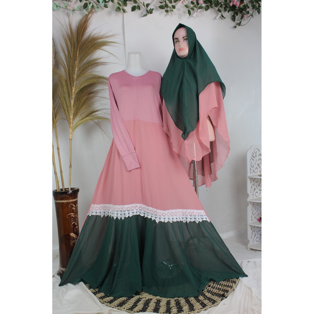 Gamis set ceruty babydoll MAHESWARI jersey mix ceruty RENDA bawah