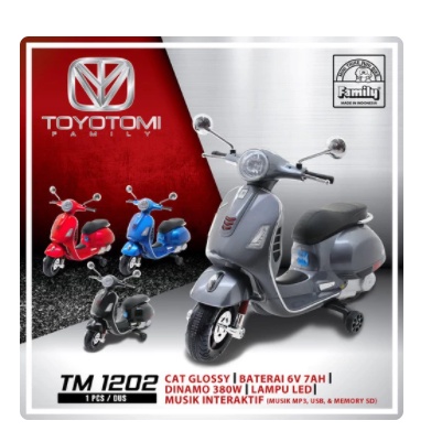 Instan Motor Aki Mainan Anak Toyotomi Family TM 1202 Vespa 6V 7 AH Garansi Termurah Murah SNI-2