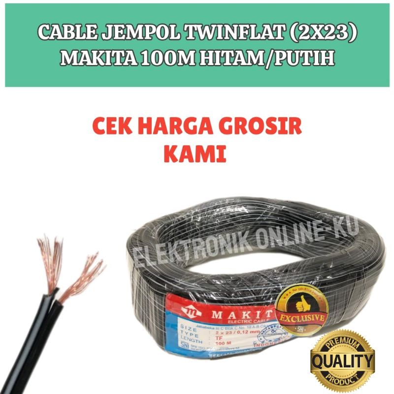 CABLE JEMPOL TWINFLAT 2×23 MAKITA 100M HITAM PUTIH