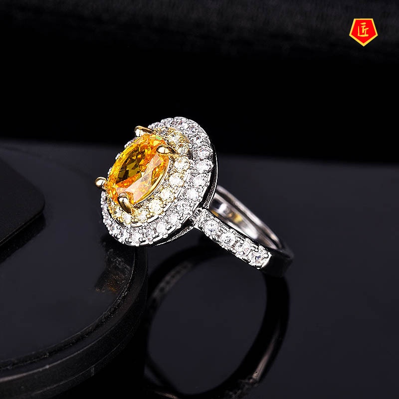 [Ready Stock]Luxury Full Diamond Oval Citrine Ring